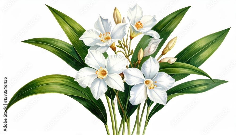 Obraz premium Bouquet of white flowers and leaves