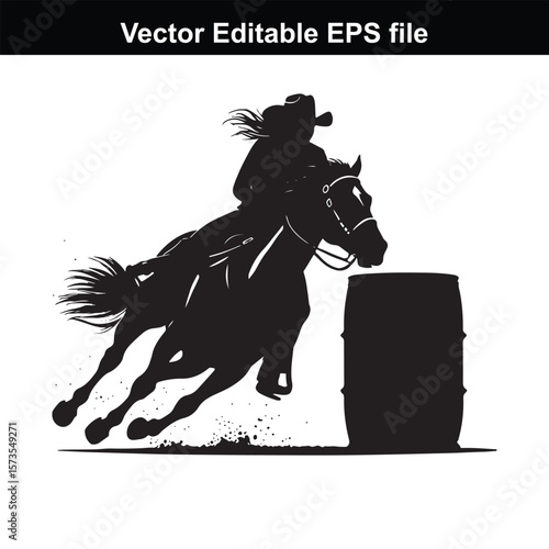 A silhouette Cowboy  barrel racing