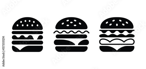 Three black hamburger icons with different fillings on a white background