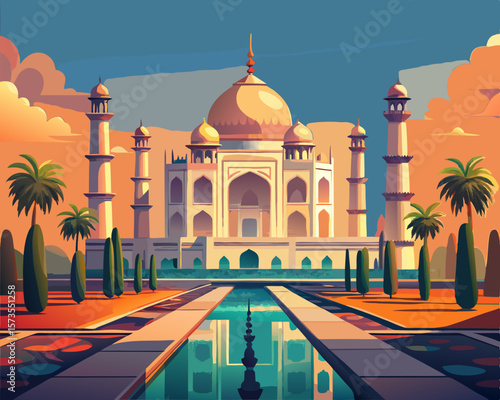 colorful illustration of a majstic indian palace with marble dome