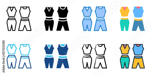 Gym Clothes icon set multiple style collection 
