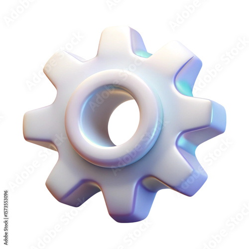 A 3d rendered gear icon with iridescent color and glossy effect on a black background