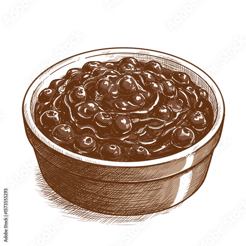 Cranberry sauce in ceramic dish on transparent background - Concept of Fall Aesthetic  