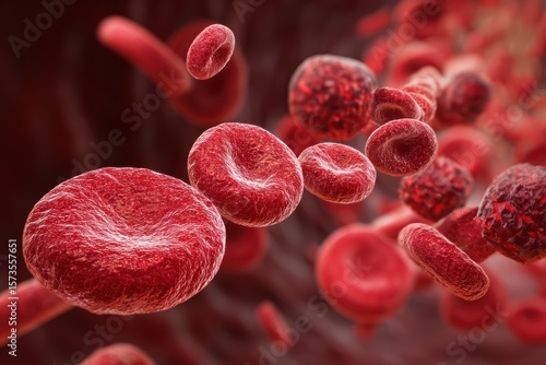 Red blood cell, and erythrocyte, in a blood vessel. Iron in hemoglobin. 3D-Illustration