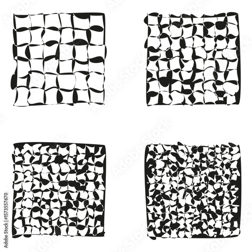 Distorted square icon. Organic grid pattern. Mosaic mesh Vector. Dynamic ink design.