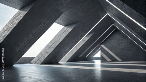 Wallpaper Mural Architectural interior featuring concrete structures with geometric design and illuminated by natural and artificial light Torontodigital.ca