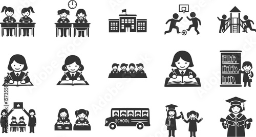 vector set of School days. Pictogram icon set. School children.
