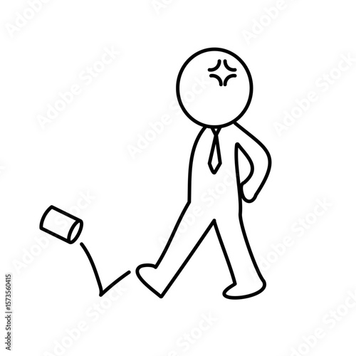イライラして空き缶を蹴る人のイラスト