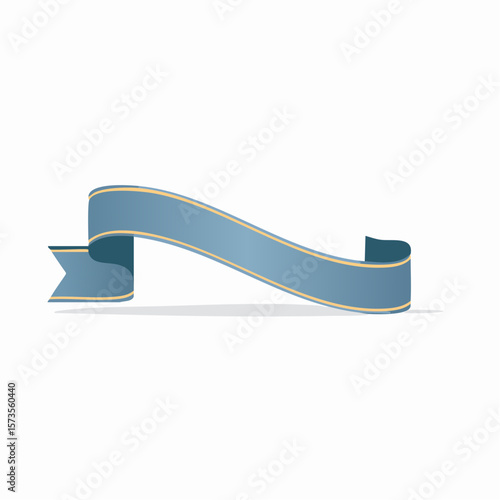 Blue ribbon and arrow with curved design on white background