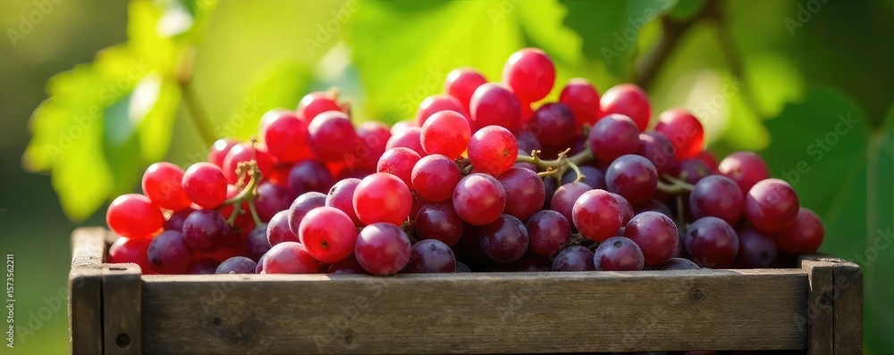 Sun-Drenched Rustic Crate Overflowing with Ripe Red Grapes Ready for Harvest A Vibrant Autumnal Scene Perfect for Wine, Juice, or Fall Recipes Sun-Drenched Rustic Crate Overflowing with Ripe Red Grapes Ready for Harvest A Vibrant Autumnal Scene Perfect for Wine, Juice, or Fall Recipes