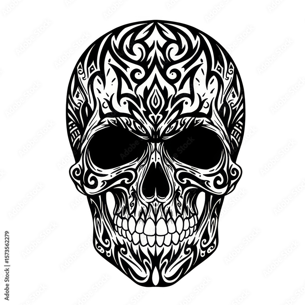 Fototapeta premium Skull Tribal Art Illustration with Black Ornamental Decoration Design