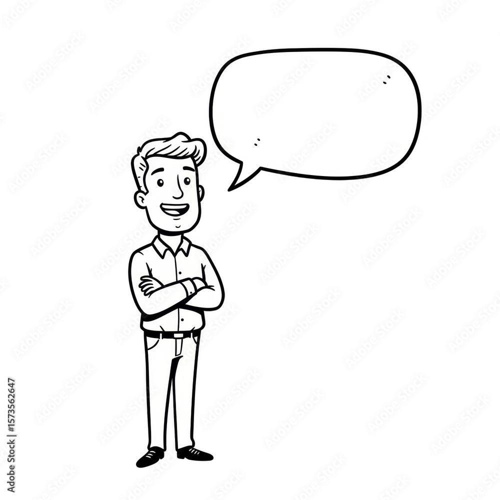 Smiling Man Illustration With Speech Bubble Concept on Transparent BG Smiling Man Illustration With Speech Bubble Concept on Transparent BG