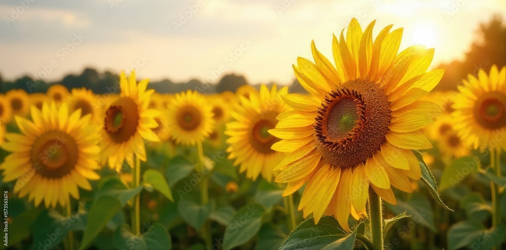 Sunflowers at Harvest Golden Hour in a Vibrant Field, Late Summer Optimism Sunflowers at Harvest Golden Hour in a Vibrant Field, Late Summer Optimism