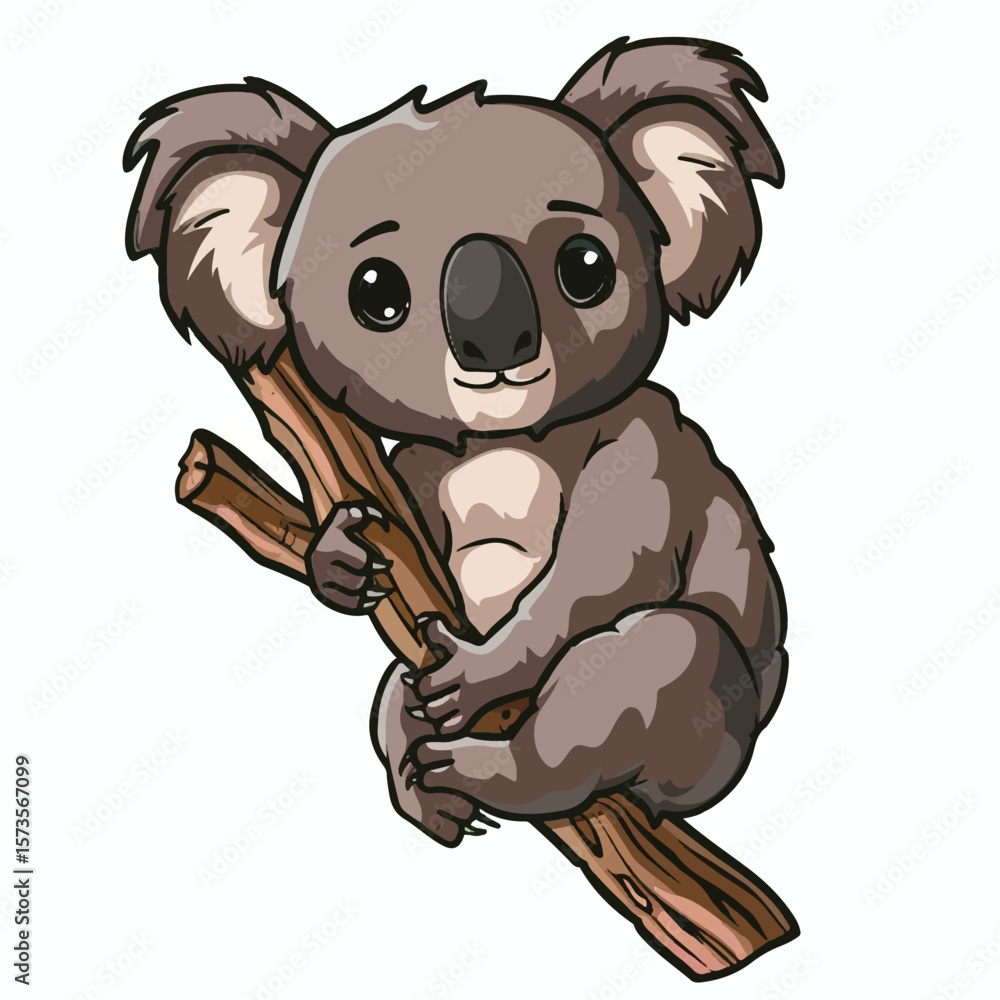 Obraz premium Cute Cartoon Koala Holding Onto a Branch