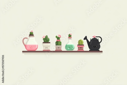 A shelf filled with a variety of plants and pots, creating a beautiful urban gardening display on a rooftop.