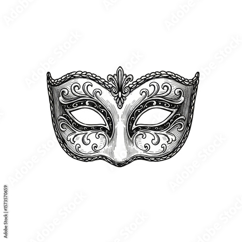 Isolated Ornate White Venetian Carnival Mask Illustration for Celebration