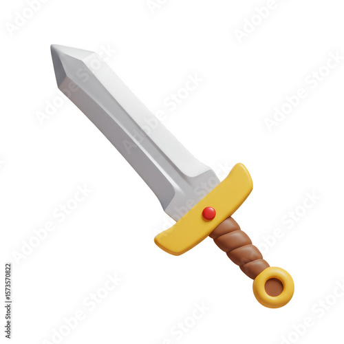 Illustration of Silver Blade Sharp Metal Medieval Gold Sword on Clear