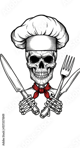 Illustration Of Skeleton Chef With Knife And Fork On Transparent Background