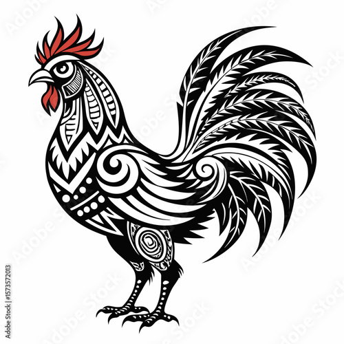 Highly detailed tribal rooster design
