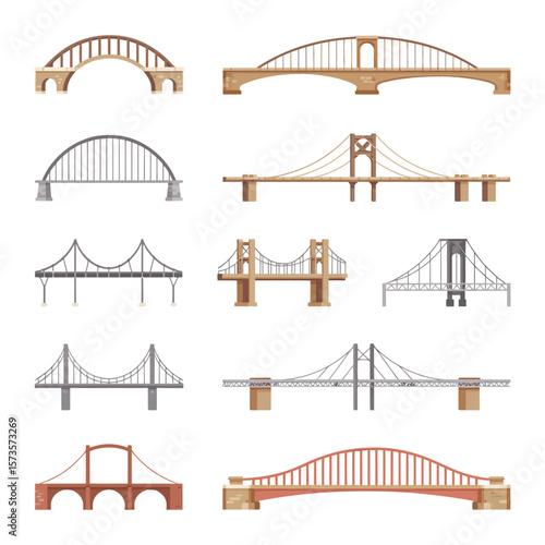 Various Types of Bridges Vector Illustration