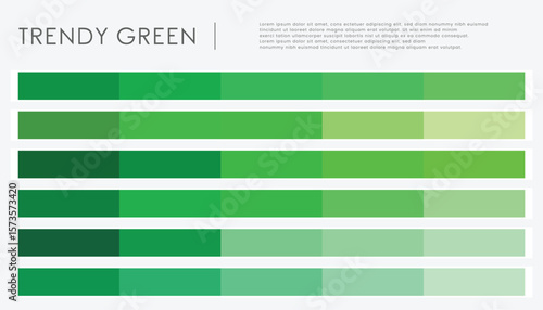 Trendy green color palette with color collection background. Green Color harmony vector illustration