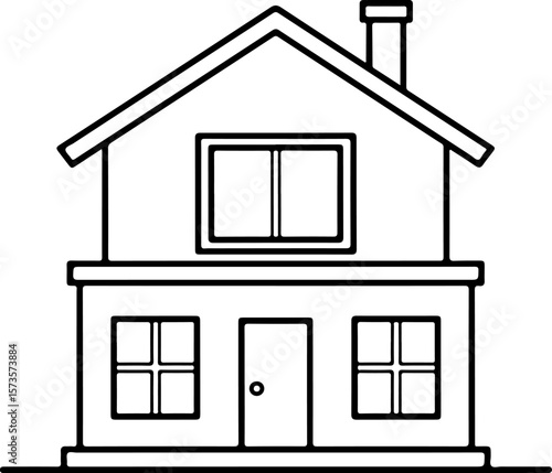 Simple Home Illustration: A charming line art illustration of a classic house with a welcoming entrance. Capturing the essence of comfort and the dream of home ownership.