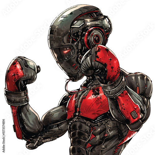 CrimsonMarked Combat Robot in Boxing Stance