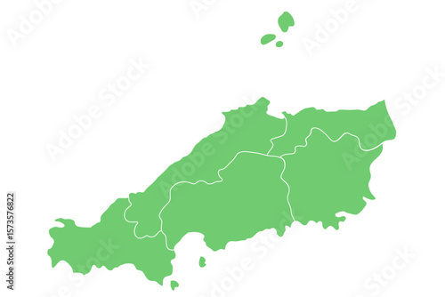 中国地方のシルエットイラスト（鳥取県, 島根県, 山口県, 広島県, 岡山県）