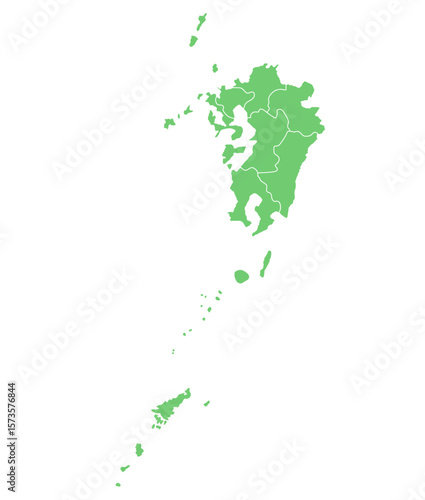 九州地方のシルエットイラスト（福岡県, 大分県, 佐賀県, 長崎県, 熊本県, 宮崎県, 鹿児島県）