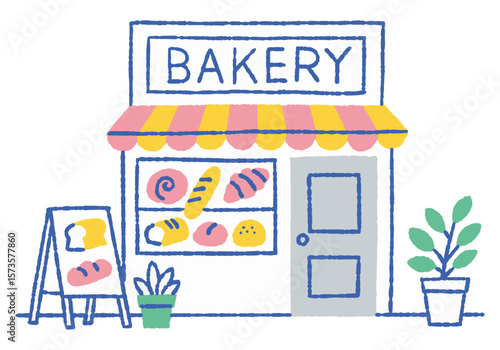 Appearance of a cute bakery on a street corner_color