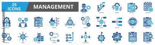 Management icon collection 25 in glyph color style