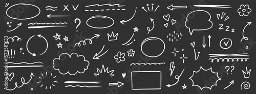 Wallpaper Mural Line arrow icon element set. Hand drawn sketch star, heart marker pen stroke circle, scribble highlight underline elements. Cute mark brush emphasis pencil swoosh, flower set. Vector illustration Torontodigital.ca