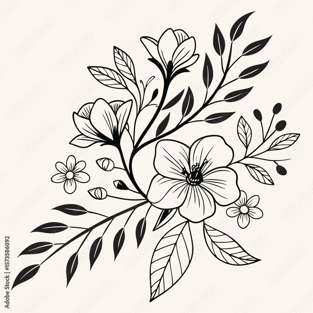 Fototapeta premium Elegant floral line art design