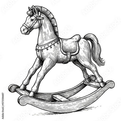 Vintage Rocking Horse Toy Illustration Isolated on Transparent Background