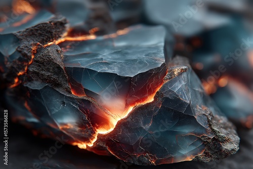 Blue Volcanic Geode Formation. Mystical Glow and Sedimentary Texture