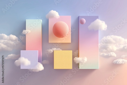 Futuristic 3D Abstract Art with Soft Pastel Colors and Geometric Shapes - Digital Illustration Background