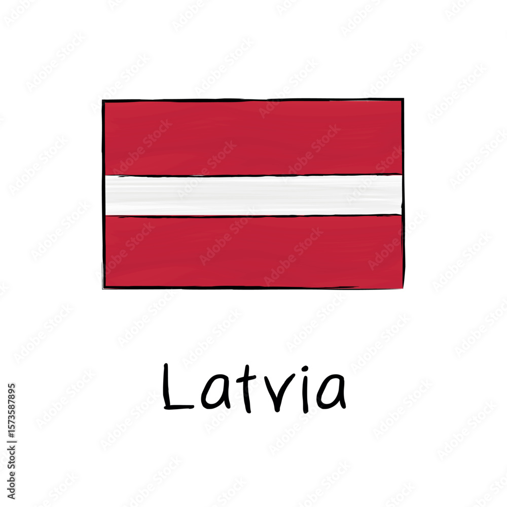 Outline-style hand-drawn vector of Latvia’s flag. Suitable for school banners, educational infographics, or political EU design contexts Outline-style hand-drawn vector of Latvia’s flag. Suitable for school banners, educational infographics, or political EU design contexts