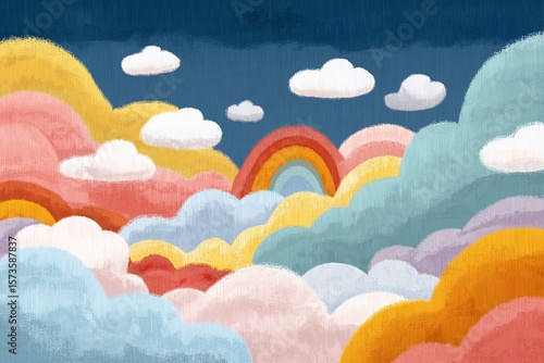Colorful Abstract Sky & Cloud Illustration. Creative Digital Art with Pastel Colors & Whimsical Imagination Series Vibrant Rainbow Palette for Cheerful Weather Inspired Backgrounds