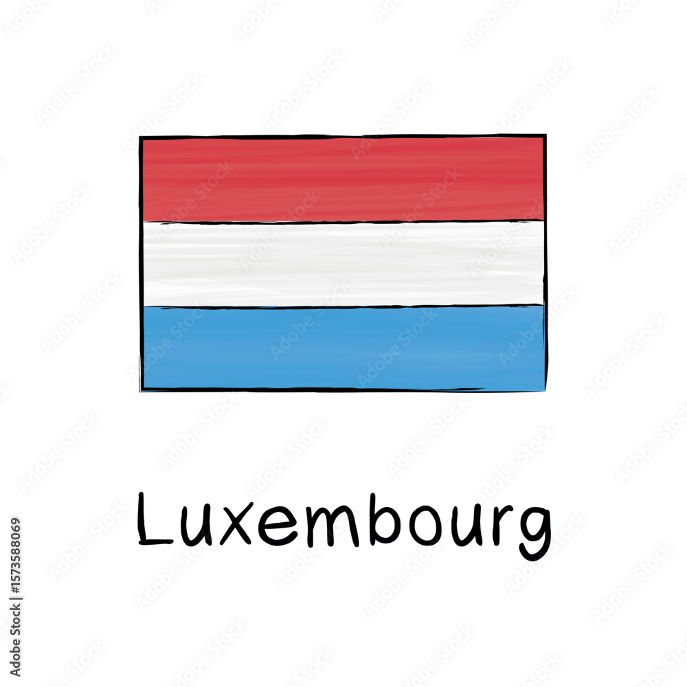 Minimalist outline vector of Luxembourg flag in sketch style. Ideal for educational infographics, banners, EU content, and classroom presentations. Minimalist outline vector of Luxembourg flag in sketch style. Ideal for educational infographics, banners, EU content, and classroom presentations.