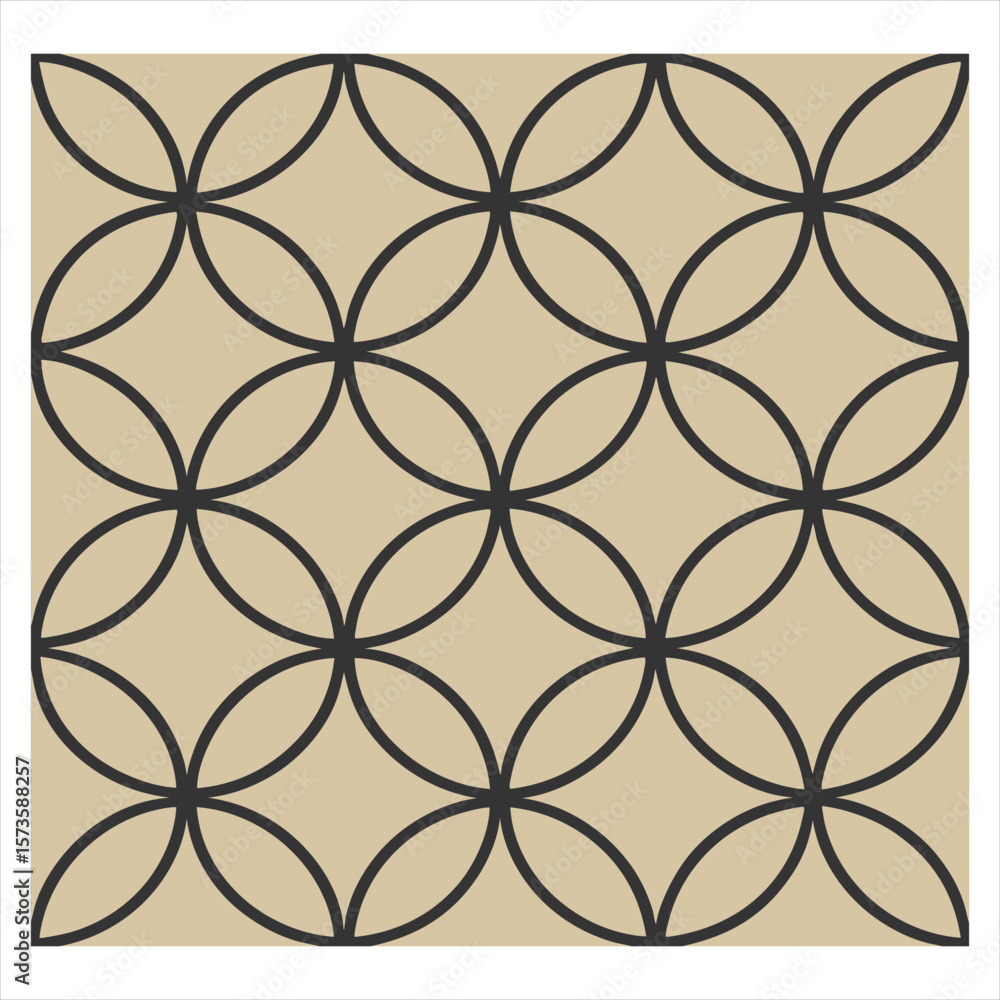 Fototapeta premium Seamless geometric pattern of interlocking circles on a textured beige background