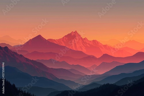 Majestic Mountain Sunset Landscape. Vibrant Scenic Horizons and Colorful Skies