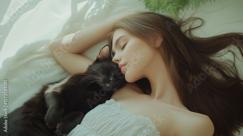 猫と寄り添う女性
