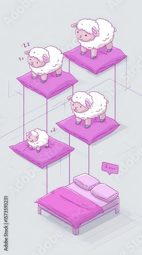 Cute sheep floating on pillows above bed