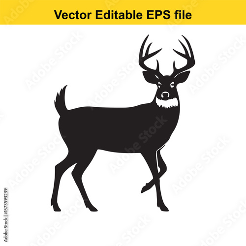 Majestic Whitetail Deer Silhouette A Striking Black and White Depiction of Wildlife in Simple Form Embodying Elegance and Power