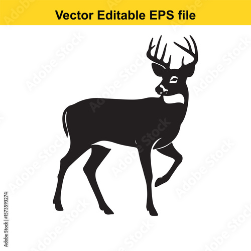 Majestic Whitetail Deer Silhouette A Striking Black and White Depiction of Wildlife in Simple Form Embodying Elegance and Power