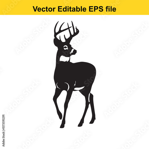 Majestic Whitetail Deer Silhouette A Striking Black and White Depiction of Wildlife in Simple Form Embodying Elegance and Power