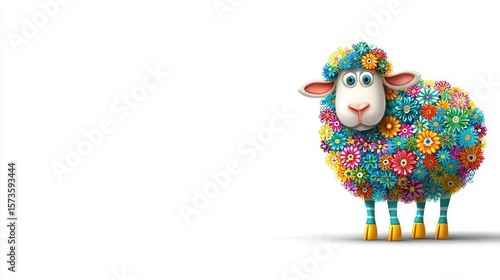 Colorful flower decorated cartoon sheep