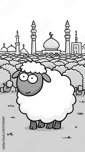 Cartoon sheep mosque landscape