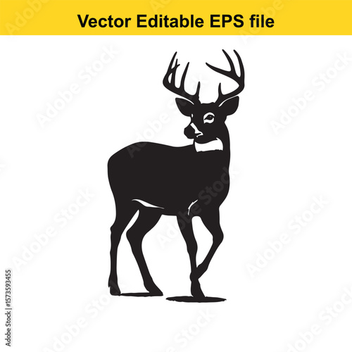 Majestic Whitetail Deer Silhouette A Striking Black and White Depiction of Wildlife in Simple Form Embodying Elegance and Power