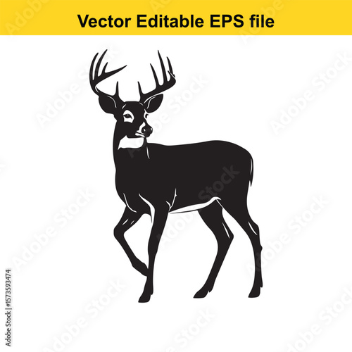Majestic Whitetail Deer Silhouette A Striking Black and White Depiction of Wildlife in Simple Form Embodying Elegance and Power